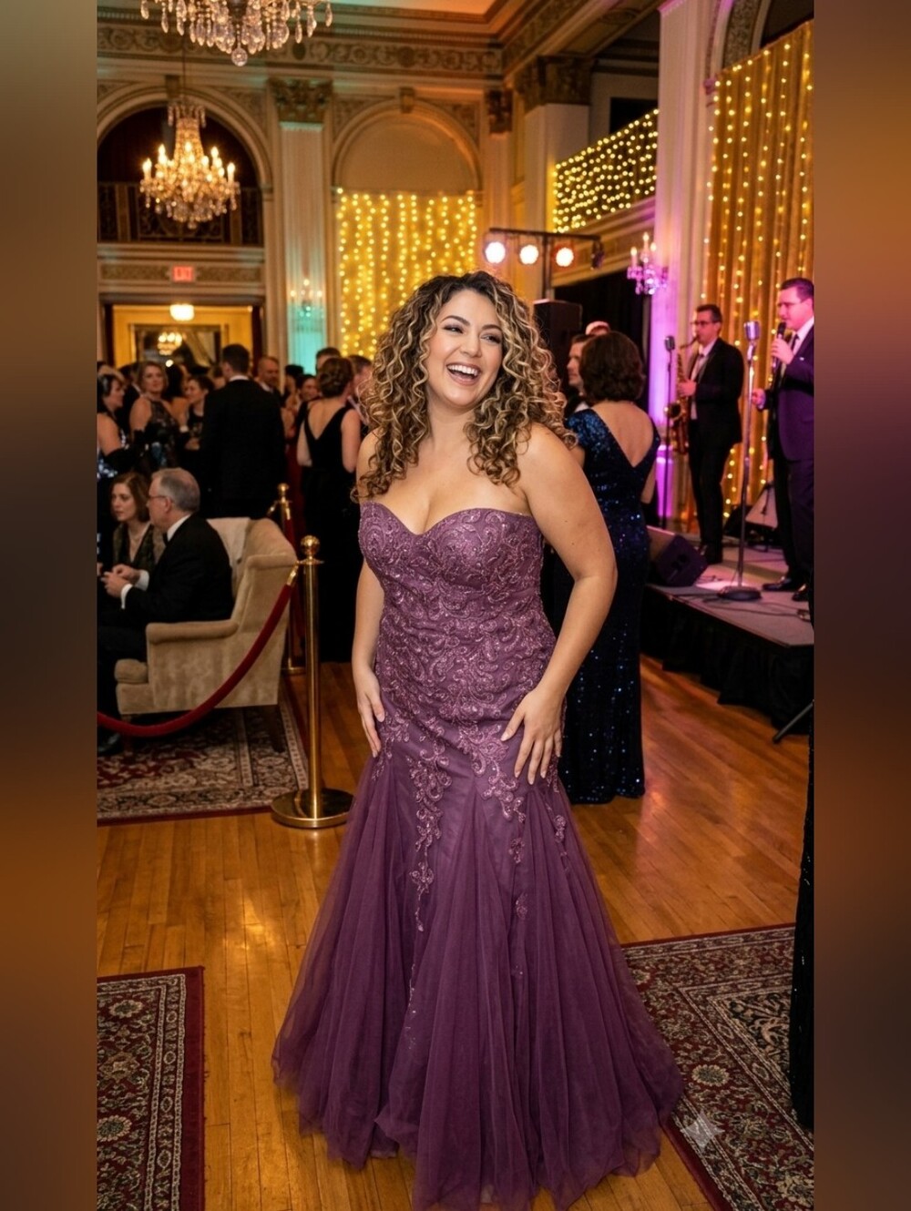 Ivonne D Size 14 Strapless Purple Lace & Tulle Mermaid Gown - Picture 2 of 8